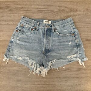 agolde light blue high waisted rise distressed ripped denim jeans shorts bottom